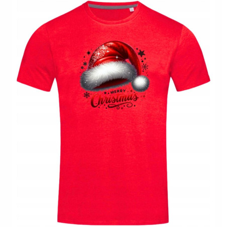 Koszulka męska Świąteczna „Merry Christmas” czapka Mikołaja klasyk
