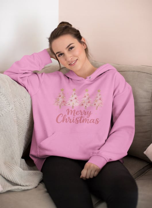 Bluza damska Świąteczna Pink Christmas Trees różowa magia Świąt — zdjęcie 2