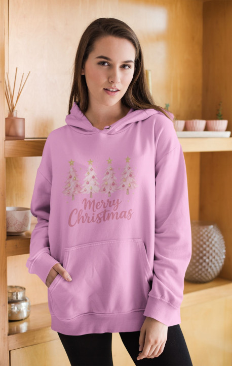 Bluza damska Świąteczna Pink Christmas Trees różowa magia Świąt — zdjęcie 3