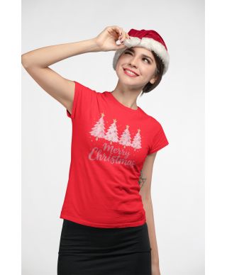 Koszulka damska Świąteczna Pink Christmas Trees różowa magia Świąt