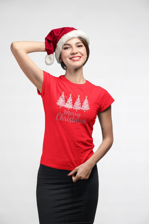 Koszulka damska Świąteczna Pink Christmas Trees różowa magia Świąt — zdjęcie 4