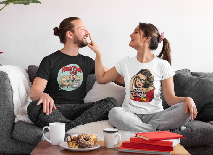 Koszulka męska Hawk Tuah & Chill Parodia Netflix & Chill trendy T-shirt — zdjęcie 5