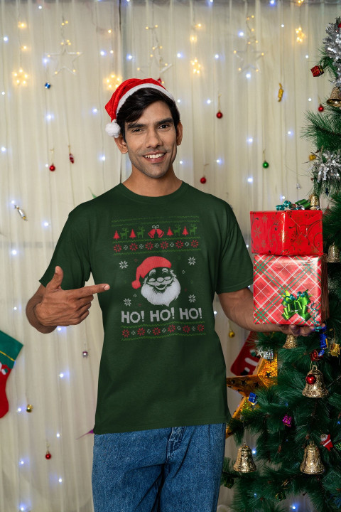 Koszulka męska Świąteczna na Święta HO! HO! HO! ugly sweater Mikołaj — zdjęcie 2