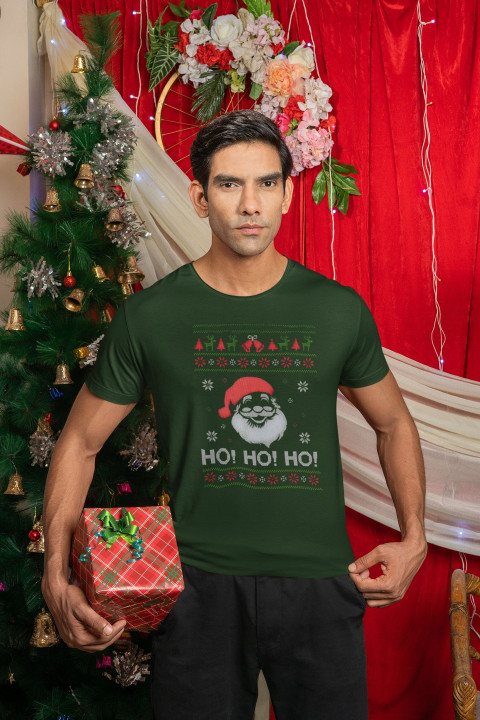 Koszulka męska Świąteczna na Święta HO! HO! HO! ugly sweater Mikołaj — zdjęcie 3