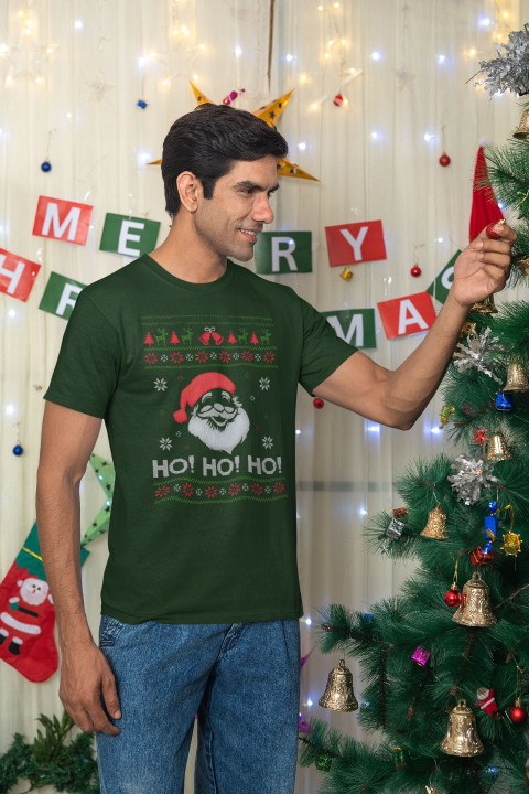 Koszulka męska Świąteczna na Święta HO! HO! HO! ugly sweater Mikołaj — zdjęcie 4