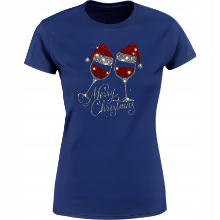 Koszulka damska Świąteczna Merry Christmas kieliszki w czapkach mikołaja