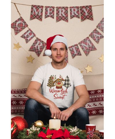 Koszulka męska Świąteczna z reniferem Wesołych Świąt prezent świąteczny