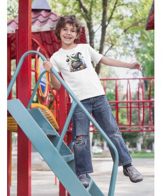 Koszulka dziecięca Happy Halloween Kociołek Czarownicy dynie nietoperze