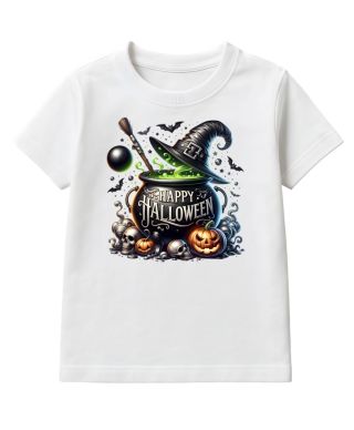 Koszulka dziecięca Happy Halloween Kociołek Czarownicy dynie nietoperze