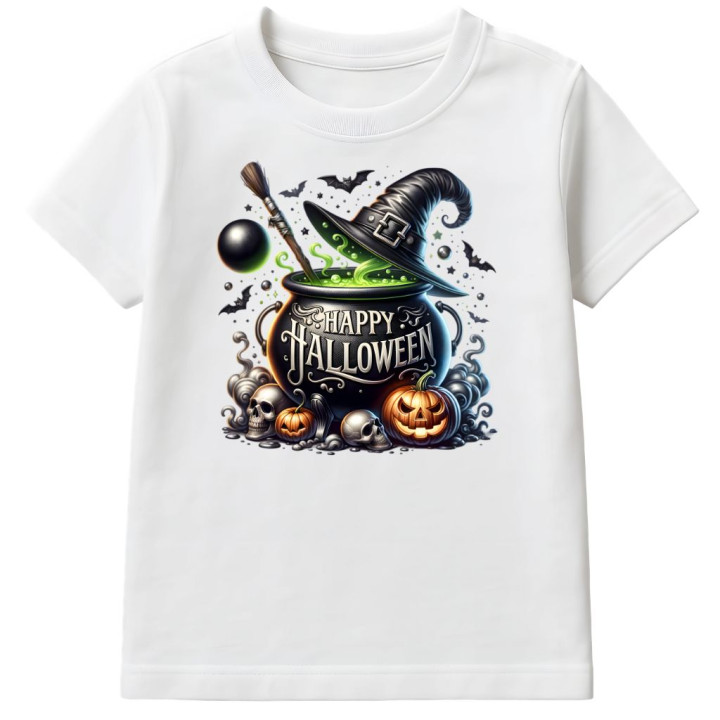 Koszulka dziecięca Happy Halloween Kociołek Czarownicy dynie nietoperze