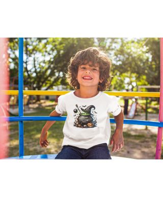 Koszulka dziecięca Happy Halloween Kociołek Czarownicy dynie nietoperze