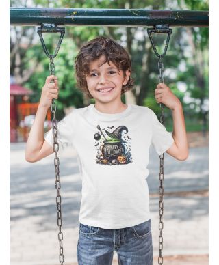 Koszulka dziecięca Happy Halloween Kociołek Czarownicy dynie nietoperze