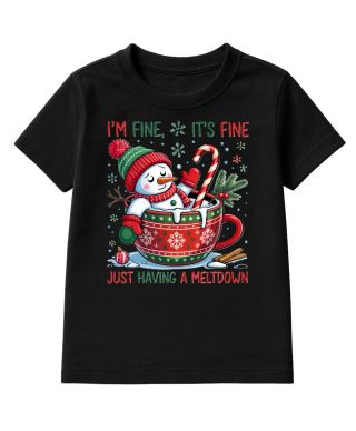 Koszulka dziecięca Świąteczna na Święta Bałwan w kubku I'm fine, it's fine