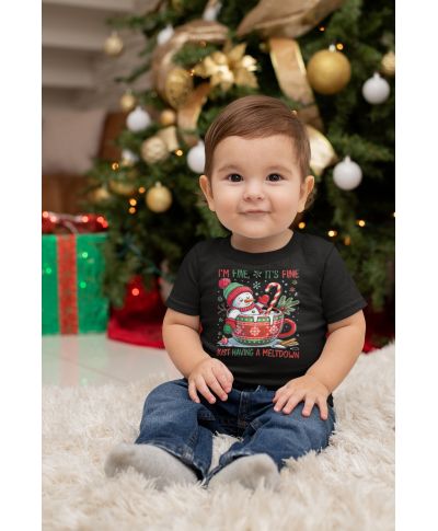 Koszulka dziecięca Świąteczna na Święta Bałwan w kubku I'm fine, it's fine