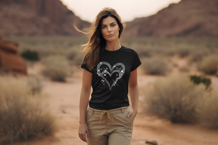 Koszulka damska z Kryształkowym Sercem Połyskująca i Stylowa T-shirt damski — zdjęcie 2