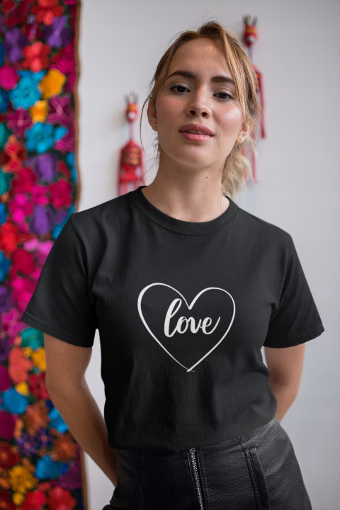 Koszulka damska z białym Sercem i Napisem LOVE Stylowa modna T-shirt damski — zdjęcie 4