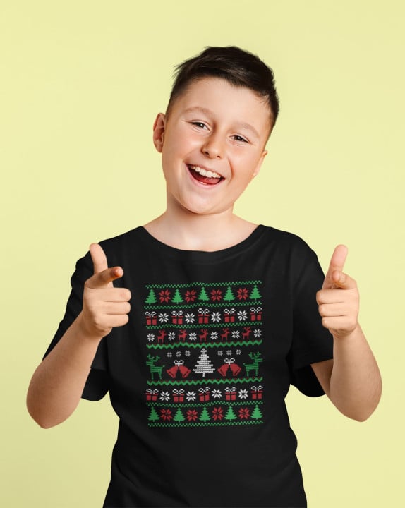 Koszulka dziecięca Świąteczna Classic Knit Pattern w stylu ugly sweater — zdjęcie 3