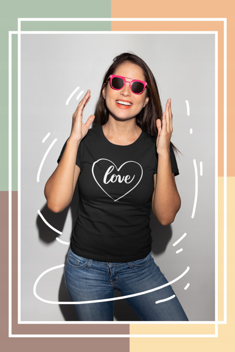 Koszulka damska z białym Sercem i Napisem LOVE Stylowa modna T-shirt damski — zdjęcie 5