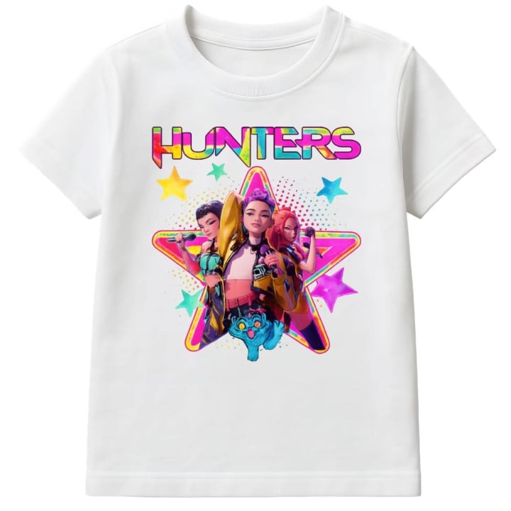 Koszulka dziecięca Huntrix Hunters - kolorowa moc bohaterek zespołu K-pop