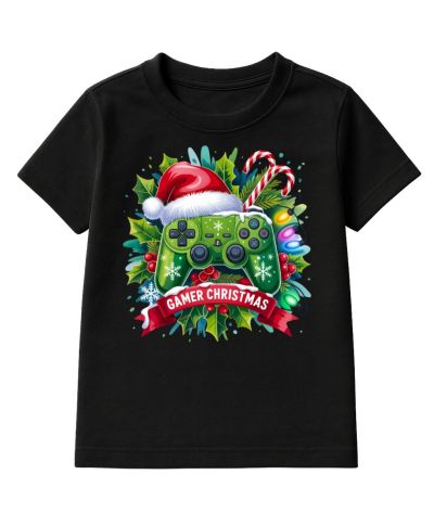 Koszulka dziecięca Świąteczna Gamer Christmas dla fanów gier Pad do gry