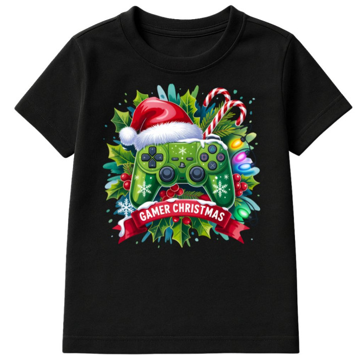Koszulka dziecięca Świąteczna Gamer Christmas dla fanów gier Pad do gry