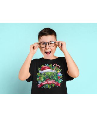 Koszulka dziecięca Świąteczna Gamer Christmas dla fanów gier Pad do gry