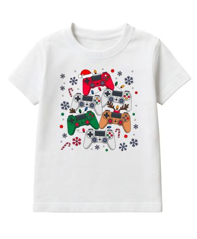 Koszulka dziecięca Świąteczna dla gracza „Gamer Christmas” Pady do gry