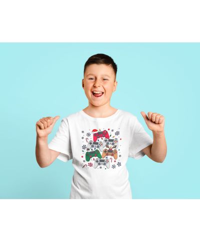 Koszulka dziecięca Świąteczna dla gracza „Gamer Christmas” Pady do gry