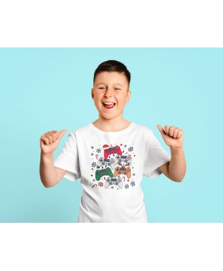 Koszulka dziecięca Świąteczna dla gracza „Gamer Christmas” Pady do gry