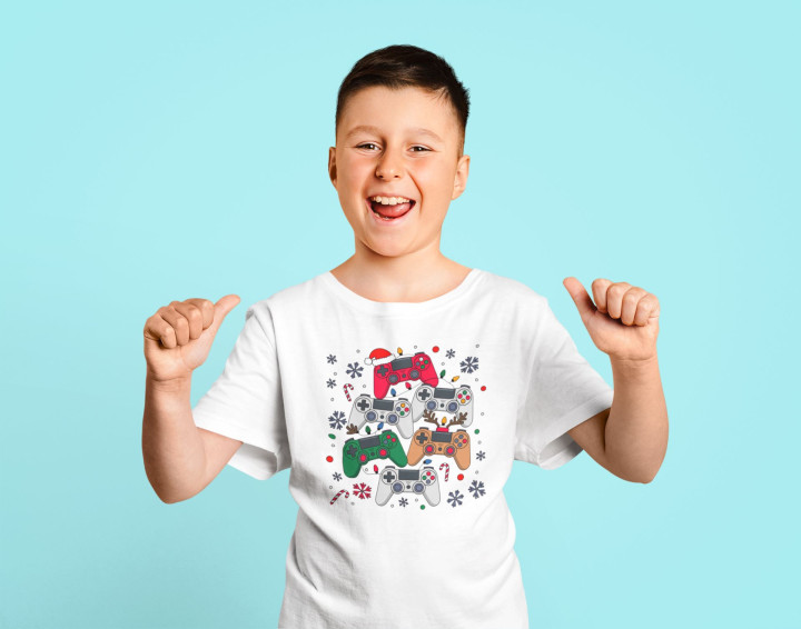 Koszulka dziecięca Świąteczna dla gracza „Gamer Christmas” Pady do gry — zdjęcie 3