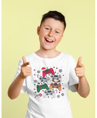 Koszulka dziecięca Świąteczna dla gracza „Gamer Christmas” Pady do gry