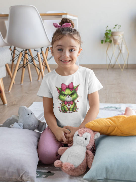 Koszulka dziecięca Świąteczna Grinchowy Kotek Kot Grinch uroczy — zdjęcie 2