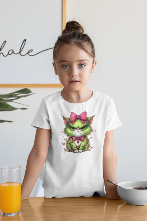 Koszulka dziecięca Świąteczna Grinchowy Kotek Kot Grinch uroczy — zdjęcie 3