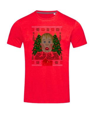 Koszulka męska Świąteczna z filmową twarzą Kevina T-shirt Kevin zaskoczony