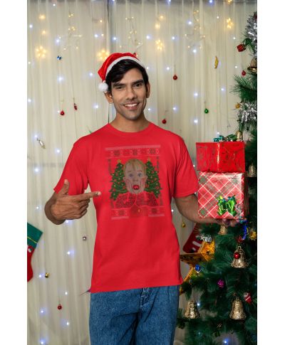 Koszulka męska Świąteczna z filmową twarzą Kevina T-shirt Kevin zaskoczony