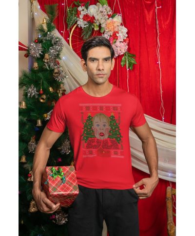 Koszulka męska Świąteczna z filmową twarzą Kevina T-shirt Kevin zaskoczony