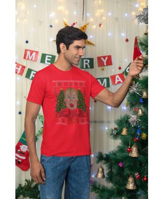 Koszulka męska Świąteczna z filmową twarzą Kevina T-shirt Kevin zaskoczony