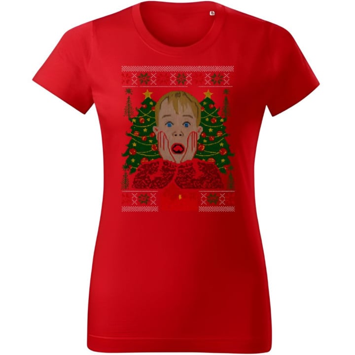 Koszulka damska Świąteczna z filmową twarzą Kevina T-shirt Kevin zaskoczony