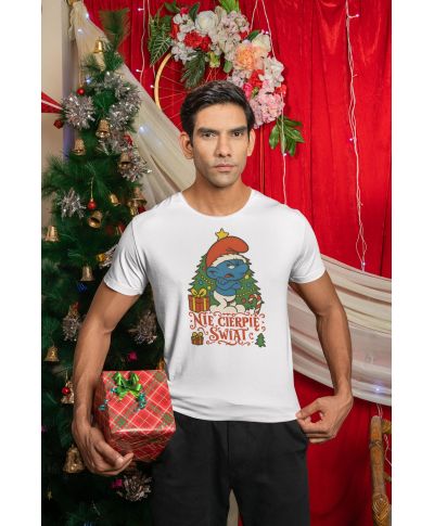 Koszulka męska Świąteczna Smerf Maruda Nie cierpię Świąt smerfy