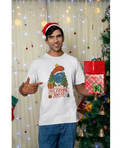 Koszulka męska Świąteczna Smerf Maruda Nie cierpię Świąt smerfy