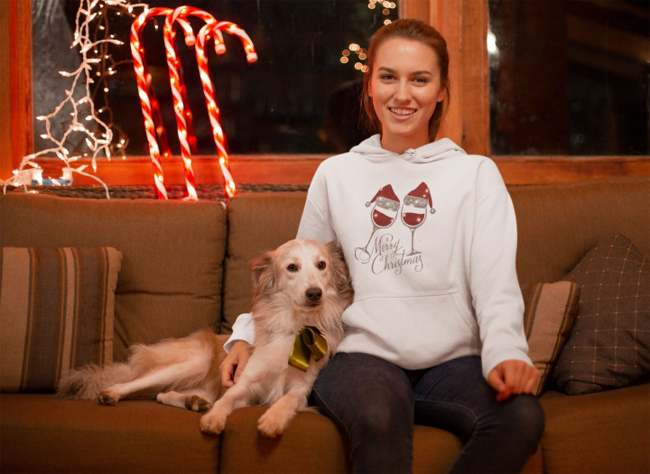 Bluza damska Świąteczna Merry Christmas kieliszki w czapkach mikołaja — zdjęcie 3