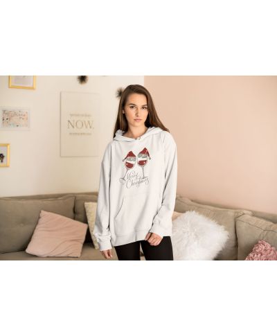 Bluza damska Świąteczna Merry Christmas kieliszki w czapkach mikołaja