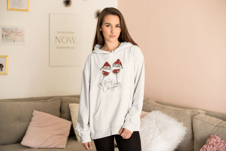 Bluza damska Świąteczna Merry Christmas kieliszki w czapkach mikołaja — zdjęcie 4