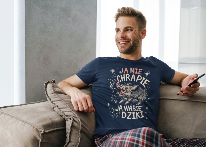 Koszulka męska Ja Nie Chrapię Ja Wabię Dziki śmieszny T-shirt męski — zdjęcie 4