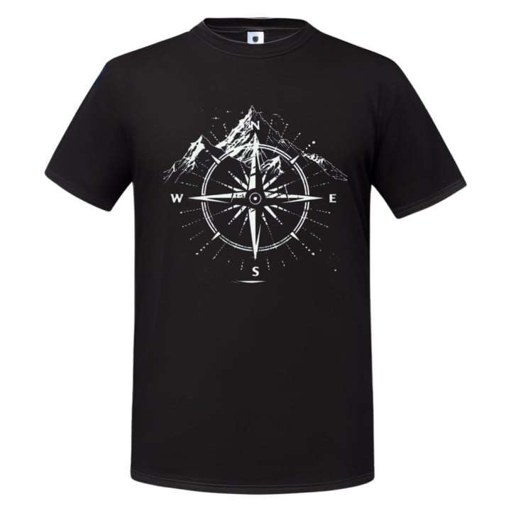 Koszulka męska z Kompasem i Górami - Idealna dla Miłośników Podróży T-shirt