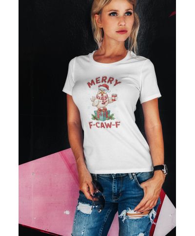 Koszulka damska Świąteczna Merry F-Caw-F parodia kurczaka śmieszna