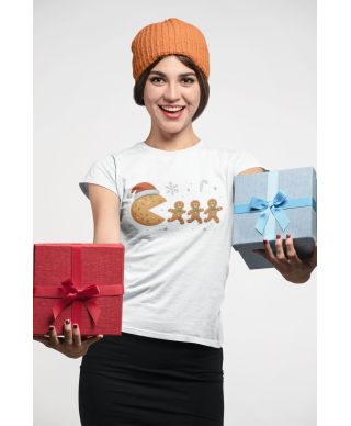 Koszulka damska Świąteczna Ciasteczkowy Pac-Man zabawny ciacho