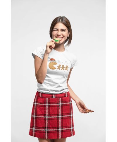 Koszulka damska Świąteczna Ciasteczkowy Pac-Man zabawny ciacho