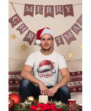 Koszulka męska Świąteczna „Merry Christmas” czapka Mikołaja klasyk