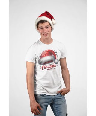 Koszulka męska Świąteczna „Merry Christmas” czapka Mikołaja klasyk